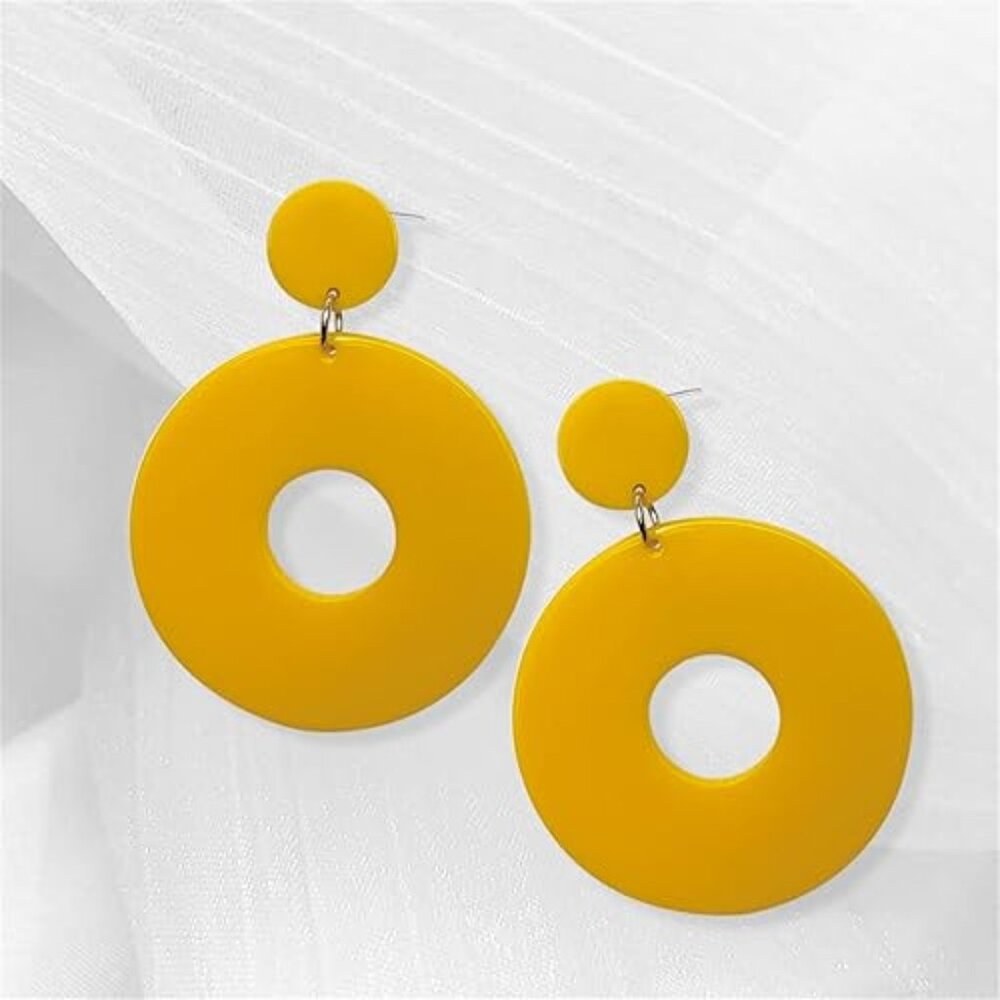 Mustard-Colored Round Dangle Earrings